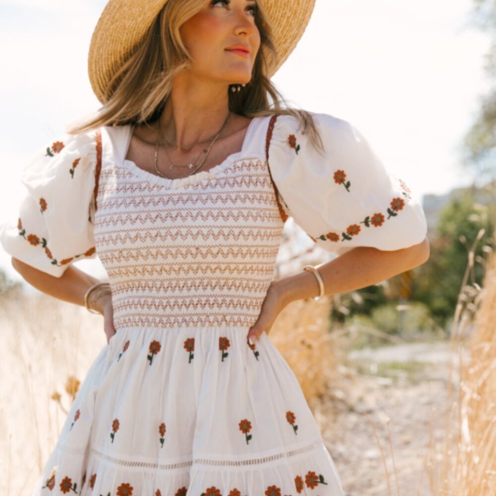 Ivy City Co Greta dress in Rust Floral - size Small (S)